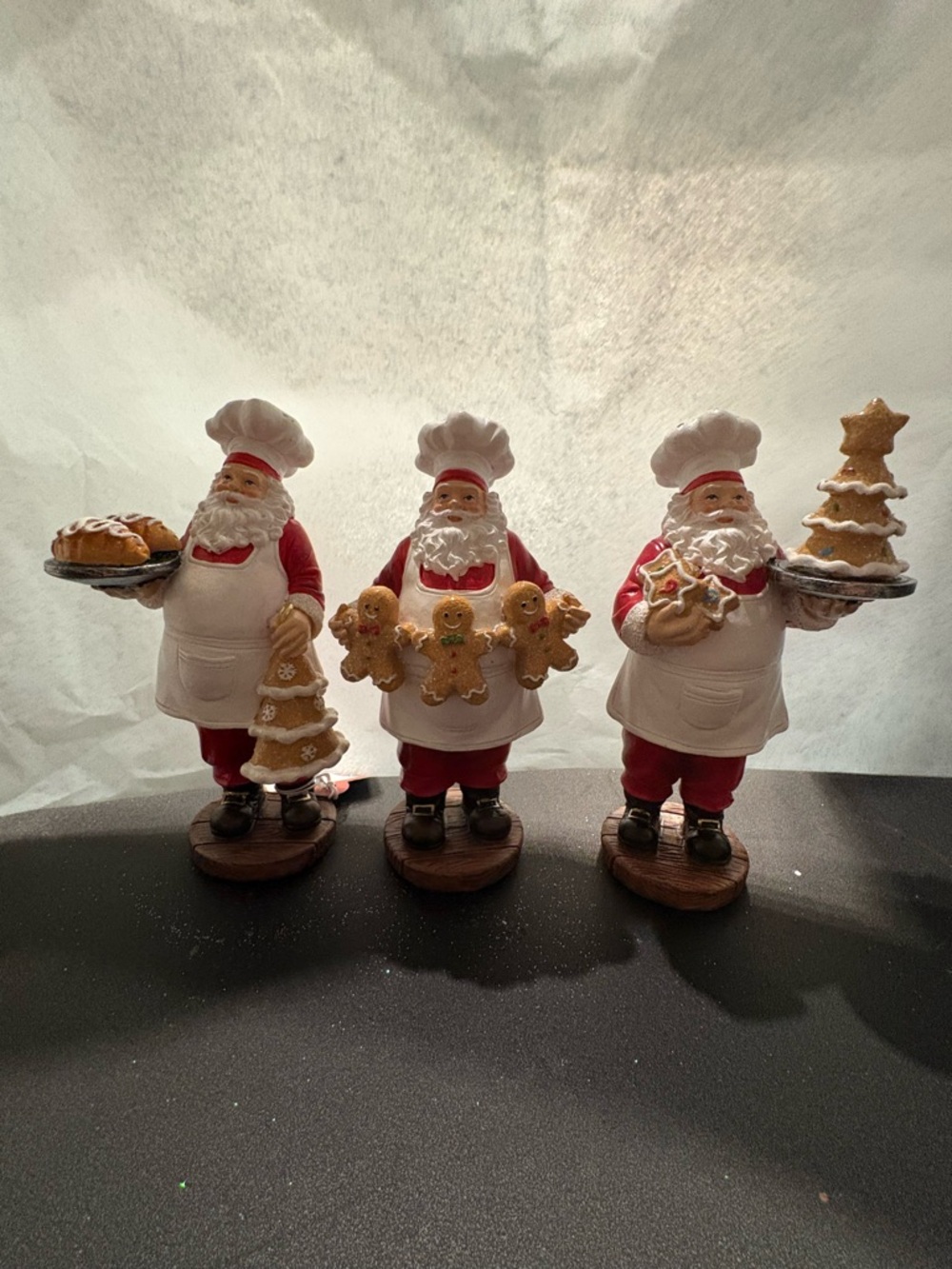 Set of 3 Santa Chef Figurines - Red, White & Brown